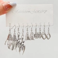 Set di cinque orecchini gotici argentati con scheletro, ragno e motivi a spada - Combinazione Mano Scheletro Croce Fantasma / Argento Antico (4003)