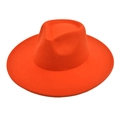 Top view of bright orange wide brim wool fedora hat with teardrop crown detail - M (56-58cm) / Orange Red