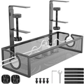 Black metal mesh under desk cable management tray with C-clamps and wire organizer kit - Square Semi-round Opening / Black