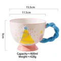 Ceramic Christmas tree mug with blue twist handle and pink base, 400ml capacity - Christmas Candy - Blue Handle