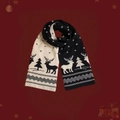Winter knitted scarf featuring festive Christmas reindeer and snowflake patterns - Black Reindeer