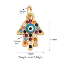 Goldener Hamsa Hand Anhänger mit bunten Strasssteinen und blauem Evil Eye Auge - M599464-regenbogen / Bunt