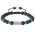 Detail of beaded bracelet with black lava, blue tiger eye stones and custom engraved plate - 1 Name Engraved / Blue Tiger Eye Bracelet