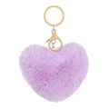 Close-up of a soft purple heart plush keychain with a golden lobster clasp and ring - Solid Purple Heart