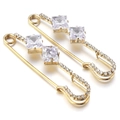 Golden U-shaped safety pins with square crystals and pavé rhinestones in a pair - 41# Gold 7*1.4cm