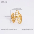 Irregular 18K gold wave ring in multi-layer design, waterproof and hypoallergenic style - Adjustable Open / Style JZ21102-Multi-layer Wave