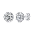 Elegant 925 sterling silver halo stud earrings with D color Moissanite in silver finish - Round Halo Studs / 0.5ct*2 High Carbon Stone