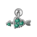 Orecchino a perno cuore a freccia argento con pietre di zircone verde - 0.8x6x3mm / Steel Color With Green Zirconia