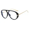 Classic aviator glasses with thick black frames and slim gold metal temples - Glossy Black Clear Lens