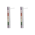 Luxurious 18K gold plated drop earrings with rainbow cubic zirconia and vertical baguette stones - Bar / Silver
