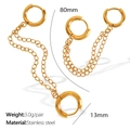 Gold stainless steel hoop earrings with long chains weighing 3.0g and measuring 80mm - Gold (EH730)