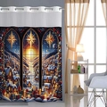 Detail of waterproof butterfly print shower curtain with durable metal grommets - Christmas Village - Single Shower Curtain