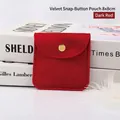 Dark red velvet jewelry pouch with gold metal snap button measuring 8x8cm for small gifts - 8x8cm / Dark Red