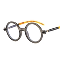Retro round sunglasses with taupe transparent frame and amber textured temples - C8 Grey Frame Transparent Lens