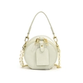 Mini bolso redondo para niña en blanco crema con cadena de perlas y herrajes dorados - Verde