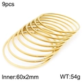 Set of 9 minimalist 18K gold plated stainless steel stacking rings in 60mm diameter - 9-Ring Style (KB203095-LO)