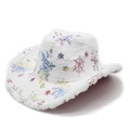 Chapeau de cowboy en fausse fourrure blanche avec flocons métallisés pour Noël - M(56-58cm) / Flocon de Neige Blanc