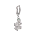 Détail de boucles d'oreilles serpent en argent avec pavé de zircons et yeux en pierre verte - EH00743 Or Blanc
