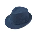 Classic dark blue woven fedora hat with breathable straw texture and teardrop crown design - M (56-58cm) / Navy Blue