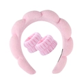 Pink twisted plush headband and wristband set made of soft coral fleece material - Pink Terry Headband + 2 Wristbands