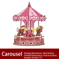 3D wooden carousel puzzle kit with 177 laser-cut pieces in purple and pink finish - Pink Carousel / 177 Pcs/Finished 14.6x14.5x18cm