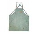 Waterproof green canvas work apron with cross-back leather straps and multi-pockets - Light Green