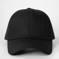 Detail of classic black 6-panel twill cotton baseball cap with ventilation eyelets - One Size / Black