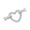 Macro shot of silver heart clasp with cubic zirconia pave for DIY jewelry making - VK274 Platinum Heart Clasp