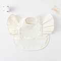Beige baby bib with ruffled wings and wide catch-all pocket on a clean white background - Wings - Pure Beige / One Size