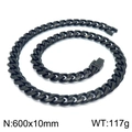 Men's 10mm matte black stainless steel Cuban link chain necklace 600mm long - Black Necklace 60cm (KN225383-Z)