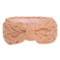 Detail of apricot knitted headband showing soft fleece lining and bow design - Dusty Pink