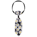 Detail view of black adjustable pet bow tie with white daisy floral print patterns - Black Daisy