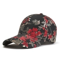 Berretto da baseball retrò con ricamo floreale jacquard rosso e oro su tessuto nero opaco - Taglia unica / Jacquard Floreale Nero Rosso (Modello 2#)