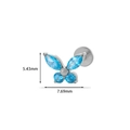 F136 titanium butterfly labret stud featuring blue zircons in a silver finish - Silver Blue