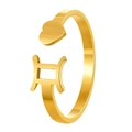 Adjustable golden stainless steel ring featuring Gemini zodiac symbol and heart design - Adjustable Open / Gemini / Gold