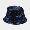 Detail of double-sided fisherman hat with blue floral and bird prints on black canvas - M (56-58cm) / 5# Black Blue Birds & Flowers