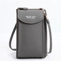 Vertical small crossbody phone bag in dark grey PU leather with fine shoulder strap - Dark Gray