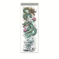 Waterproof full arm temporary tattoo featuring green Chinese dragons and pink lotus flowers - WD-048/Green Dragon