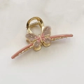 Pinza per capelli a farfalla rosa in metallo dorato con smalto effetto marmo - Rosa