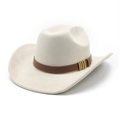 Classic cream faux suede western cowboy hat with brown band and golden tube accents - M (56-58cm) / Beige Suede