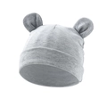 Detailed close-up of grey infant knit hat featuring soft cotton Mickey mouse ear design - Grey (Large Ear)