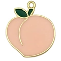 Pink peach enamel charm with gold-plated metal border and green leaf for DIY jewelry - Peach 26x23mm