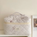 Beauty case beige trapuntato con stampe di cuccioli e manico per articoli da viaggio - Stampa Cucciolo (Borsa per Cosmetici)