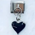 Italian style heart pendant charm in black enamel finish for modular bracelet - Black Heart