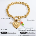 18K gold stainless steel heart pendant necklace with pearl and eye motif on white background - SL41236(Random Flower Color)