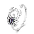 S925 sterling silver scorpion open ring featuring a water-drop purple gemstone - 925 Silver / SCR974-E Open Ring