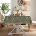 Close-up of sage green floral tablecloth with elegant fringe and detailed cotton texture - 60*60cm / Pastoral Rose (B140-24) with Beige Tassels