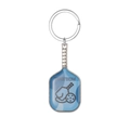 Blue zinc alloy pickleball paddle keychain with silver metal ring on white background - Blue Pickleball Paddle A