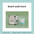 Blue glass scented candle in beach walk scent with white gift box packaging - Large Beach Walk - Light Blue