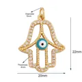 Detail of Hamsa Hand pendant with cubic zirconia and blue evil eye bead charm - M599110-turquoise / Turquoise
